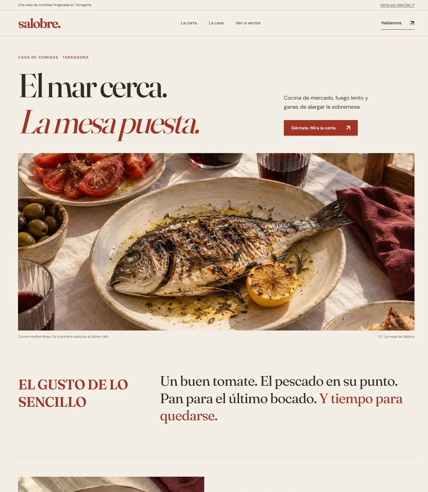 Salobre: ejemplo de diseño web para restaurantes Ejemplo conceptual de web y carta del restaurante ficticio Salobre